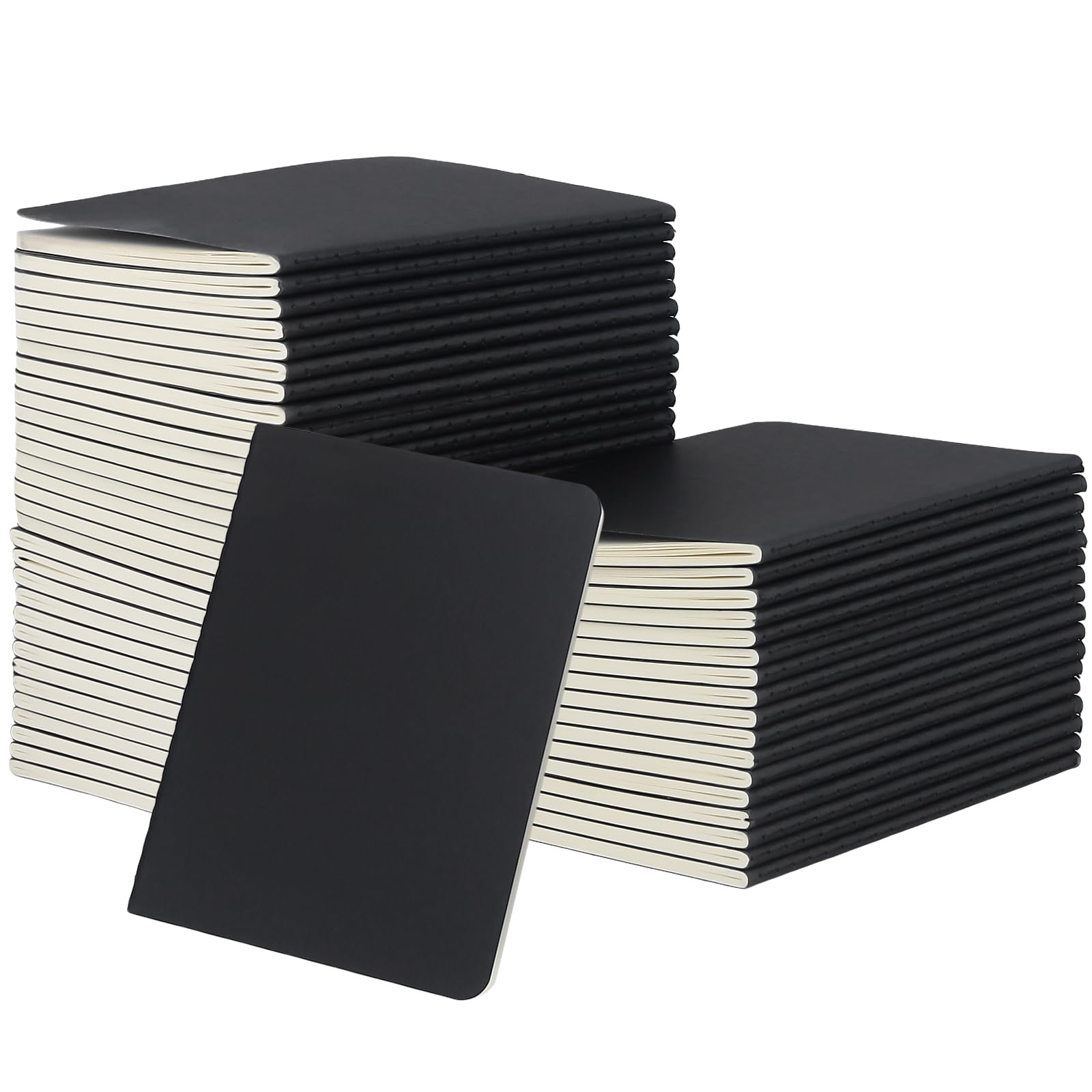 PINGEUI 50 Pack A6 Blank Notebooks Bulk, Small Plain Notepad Pocket Notebook Unlined, Black Kraft Cover Notebook Journal Memo for Sketching Notes Writing Office Supplies, 14x10cm, 60 Pages