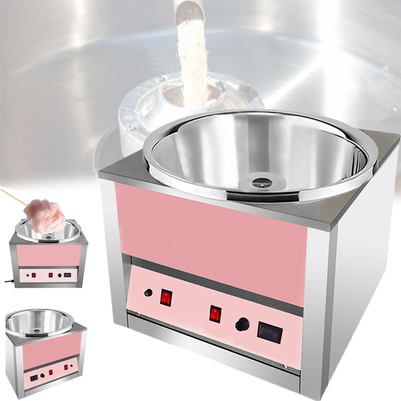 Máquina de algodón de azúcar de 1200 W, de Acero Inoxidable, 3000 RPM, eléctrica for Uso doméstico o Comercial, Ideal for cumpleaños y Fiestas Familiares.