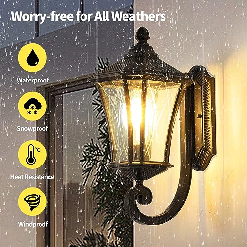 Outdoor Wall Lights, 15"H Black Waterproof Aluminum Exterior Lighting Fixtures for Porch, Yard, Garage, Patio, Entryway, Clear Glass, E26 Base, Hardwired Outside House Wall Mount Lantern Sconce