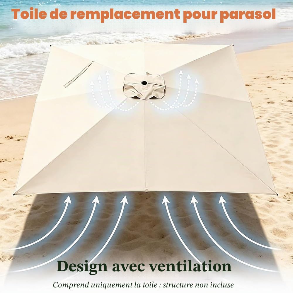 3x3/3x4/2.5x2.5m Housse De Rechange pour Parasol Déporté Toile De Rechange pour Parasol Carré 8 Baleines Anti-UV Dessus De Parapluie De Remplacement(Khaki,3x3.0m/9.8x9.8ft)