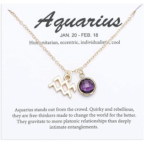 14k Gold Plated Zodiac Birthstone Crystal Pendant Necklace, Horoscope Sign Charm Ne...