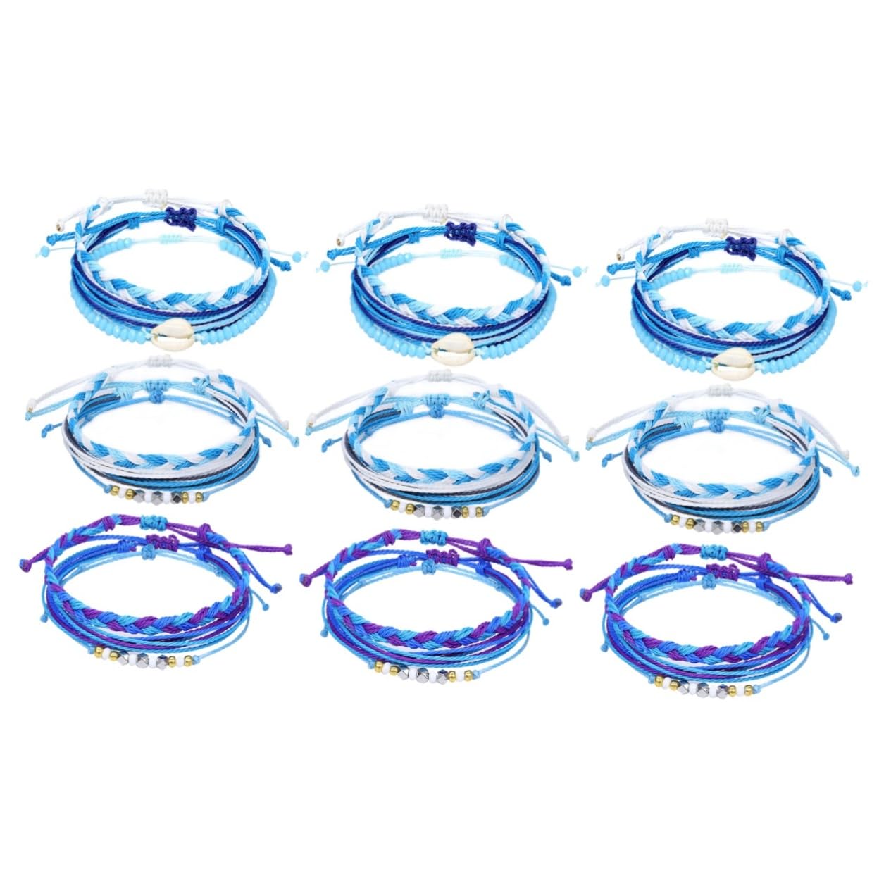 9piezas Pulsera De Conchas Marinas Tejida Mano Hilo De Cera Accesorio Ligero y Duradero Para Fiesta Viaje y Uso Diario