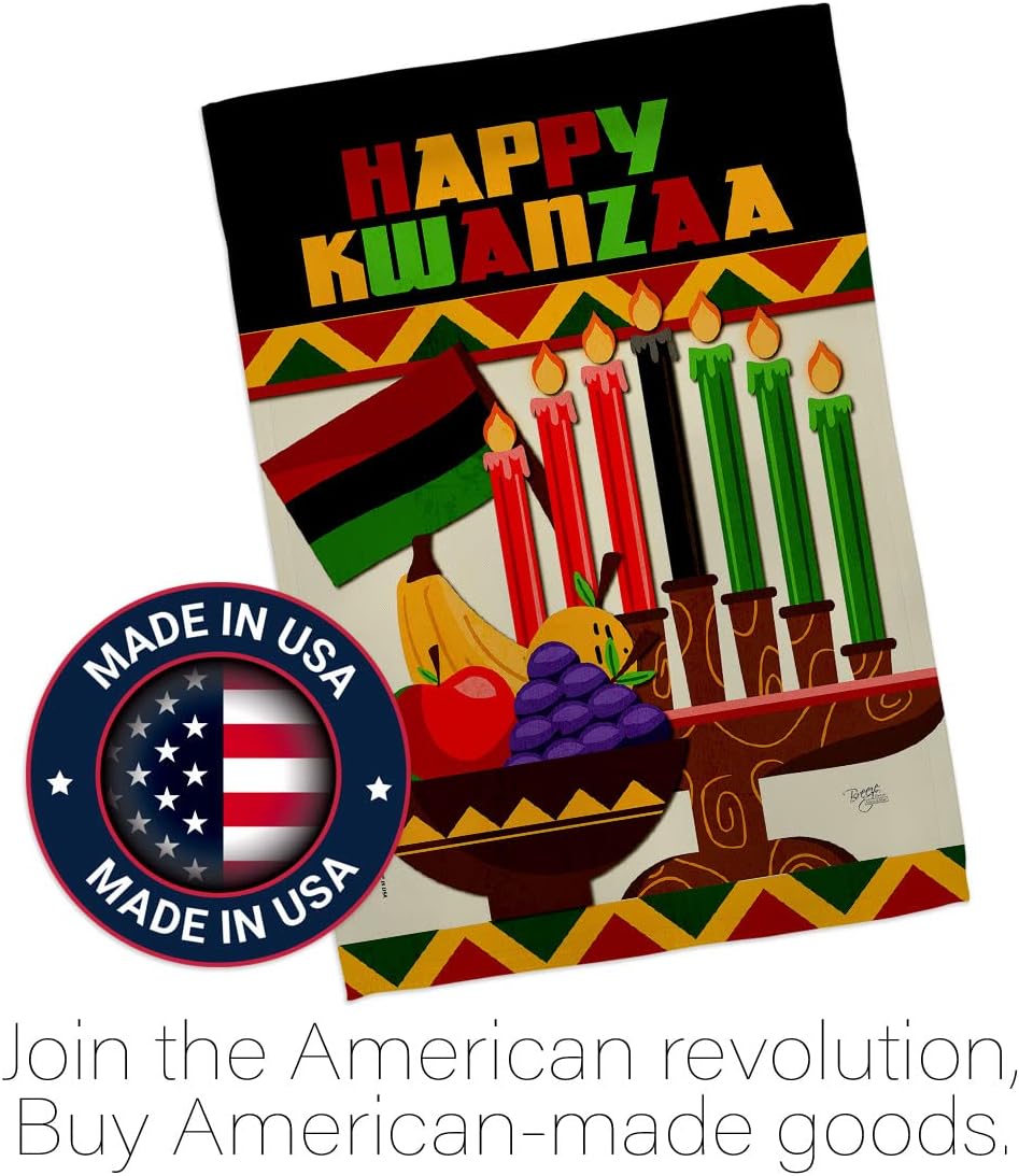 Breeze Decor Happy Kwanzaa African Garden Flag Set with Stand Winter Kinara Candles Celebrates Americans Heritage House Decoration Banner Small Yard Gift Double-Sided, Made in USA