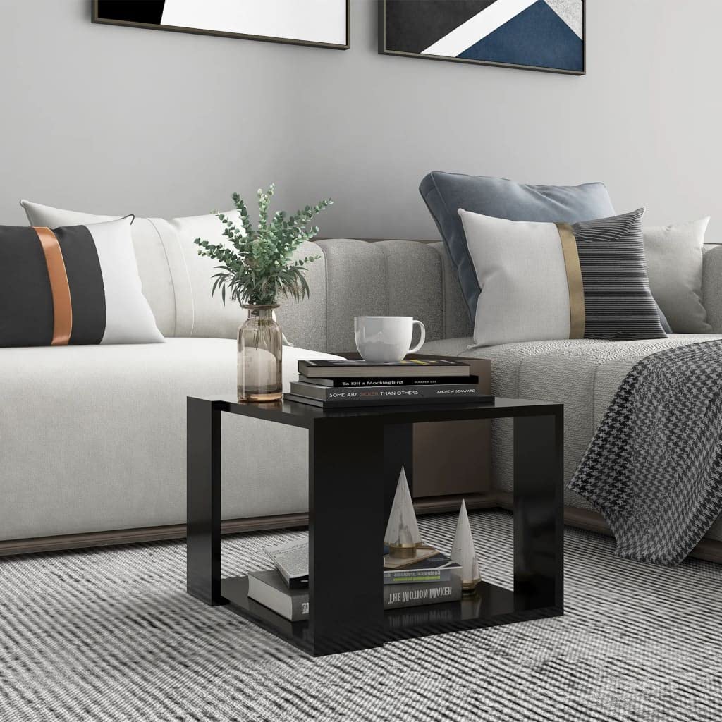 Coffee Table 40x40x30 cm Side Table Wood Coffee Tables Living Room Table Modern Design Table Living Room for Couch Square Robust Durability Black Wood Material Metal