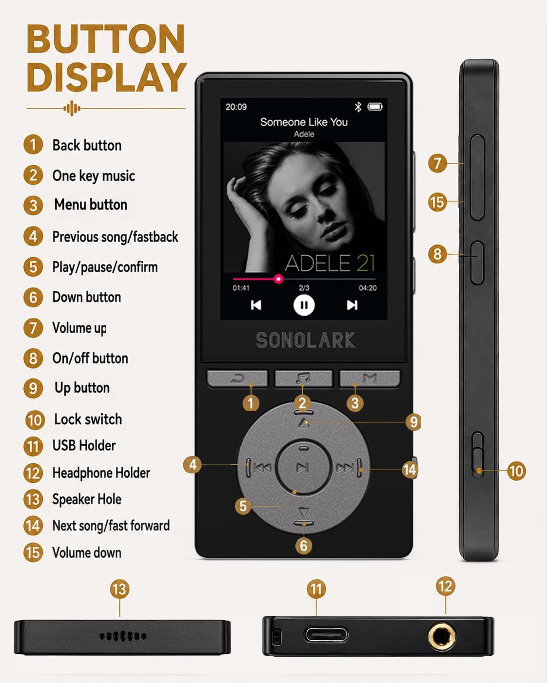 90GB MP3 Player with Bluetooth 5.3, 2.4" Color Screen MP3 with HD Speaker