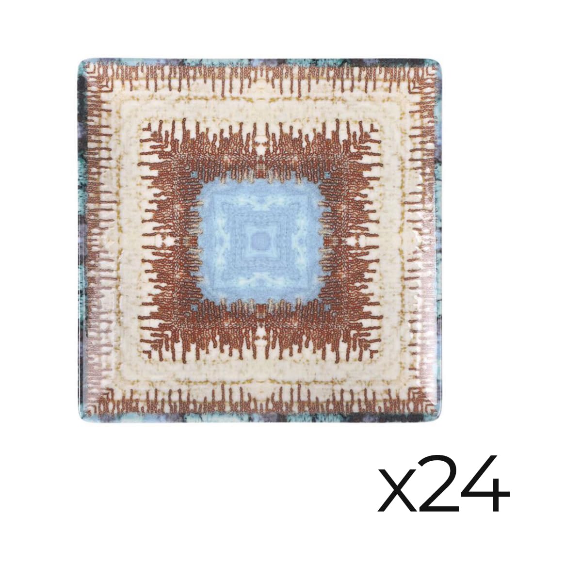 Set de 24 assiettes carrés MINAS en porcelaine avec motifs, plat à pain salades desserts - Dimensions : 16 x 16 x 2 cm