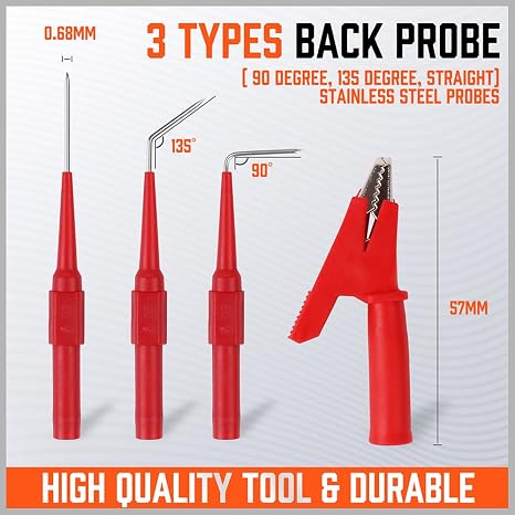 HORUSDY 22PCS Back Probe Pin Kit, Electrical Testing Probes with 5 Colors Silicone Wires for Multimeter, Circuit Diagnosis & Automotive Testing