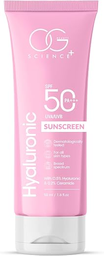 OG BEAUTY SCIENCE SPF 50 PA+++ Sunscreen | 0.5% Hyaluronic Acid &amp; 0.2% Ceramide | Broad Spectrum UV Protection | Hydrating...