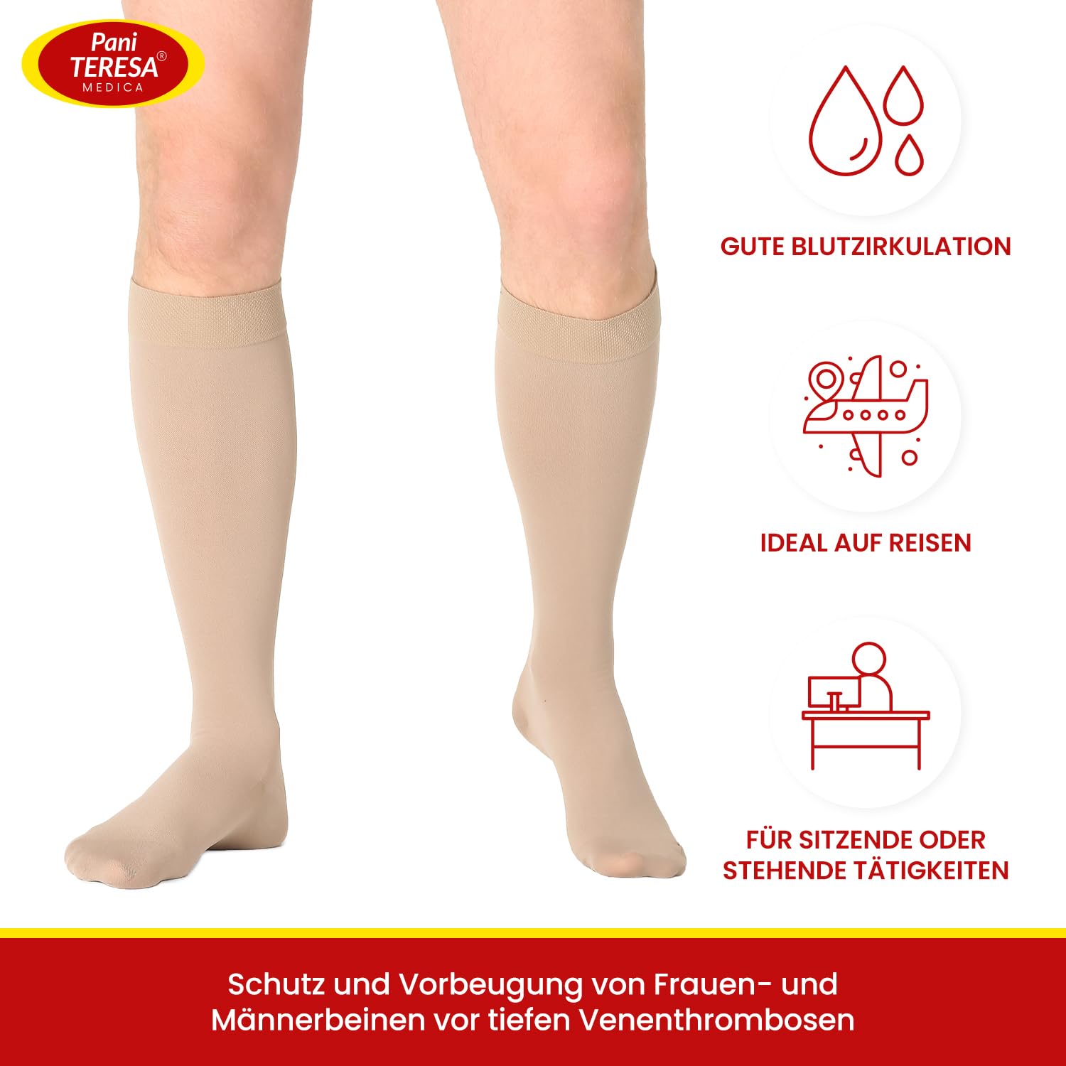 Kompressionsstrümpfe Damen Herren Thrombosestrümpfe Medizinische Stützstrümpfe Knielange Kompressionssocken Reisestrümpfe 23-32 mmHg Für Reise Flug