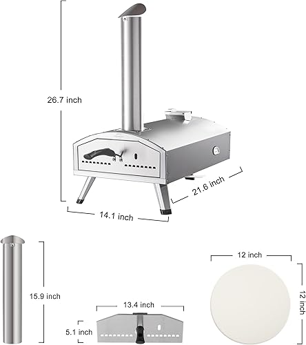 Miniatura 4 de PolarcoForgeco Horno de pizza al aire libre de leña - Horno de pizza al aire libre de 12 pulgadas con piedra giratoria para pizza, horno de pizza de