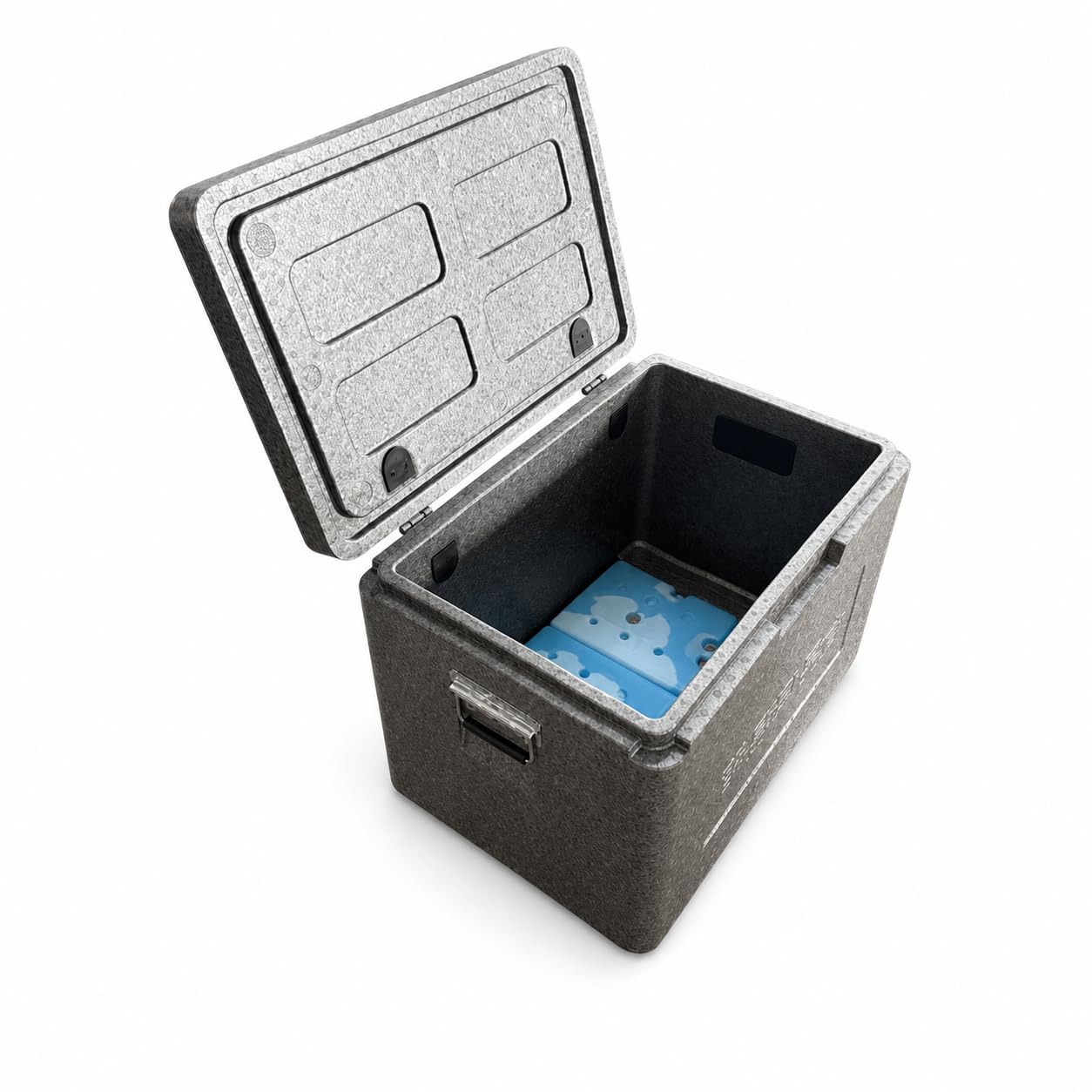 Glacière Boîte Isotherme en pour Transport Alimentaire Commercial, Gris 50L avec charnière + poignée + 2 Blocs de Glace Bleue de 1200ml, 50L