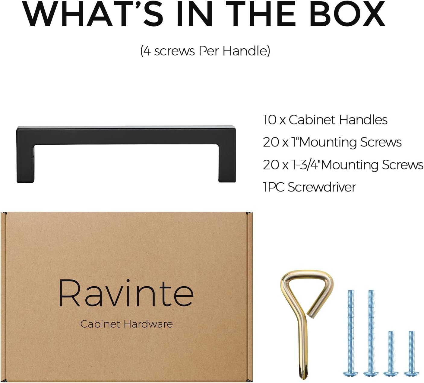 Ravinte 10 Pack Solid Kitchen Cabinet Handles Matte Balck Slim Cabinet Pulls Drawer Pulls with 4 Inch Hole Center Square Bar Kitchen Cabinet Hardware