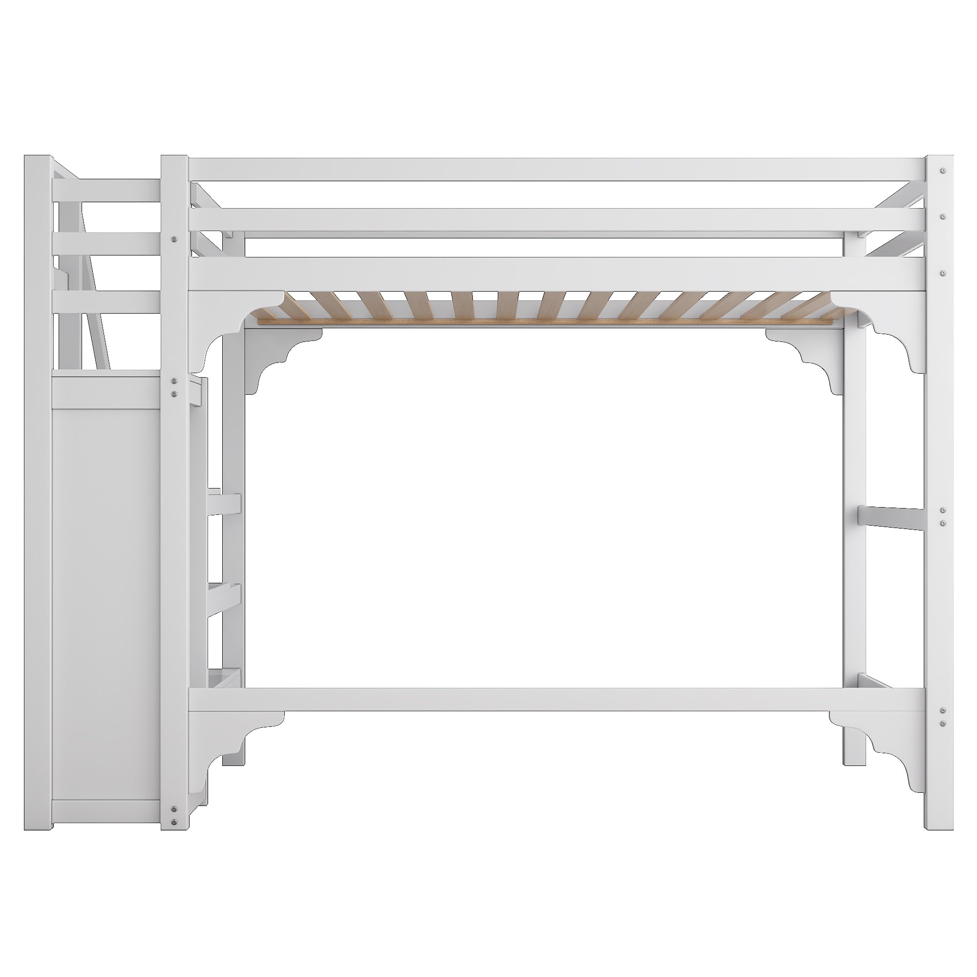 Arhatreya Hoogslaper, 140 x 200 cm, kinderbed met veiligheidsladder, metalen bed met ijzeren frame en legplank, jeugdbed, bedframe met lattenbodem, bed voor kinderen en jongeren (zonder matras), wit