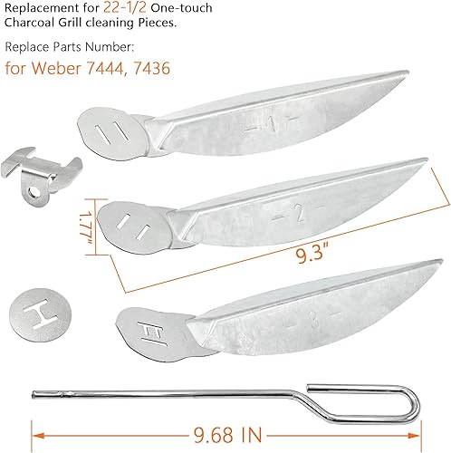 Miniatura 2 de Kit de sistema de limpieza con un solo toque de 22-12 pulgadas para parrillas Weber Kettle, piezas de repuesto para parrillas de carbón Weber 7444