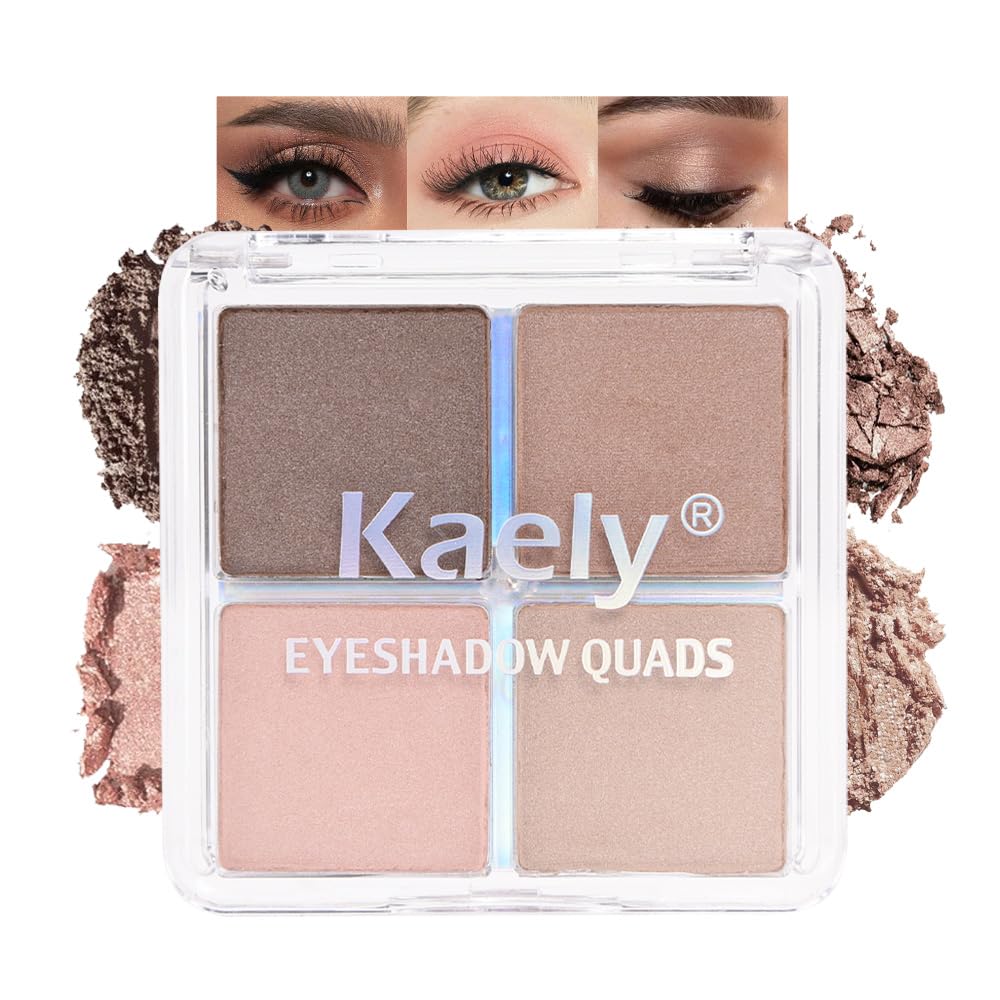 Kaely Powder Eyeshadow Quad, Sheerly Nude Glitter Eyeshadow Palette Makeup, Neutral Eye Shadow Palette for Older Women Pigmented Waterproof, sombras