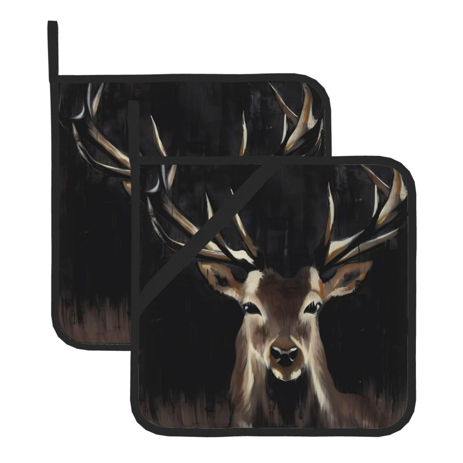 WHJSHOP deer Prints Square Pot Holders - Waterproof Heat Resistant Kitchen Throw Pads for Hot Bowls & Dishes, Durable Oven Mitt Layers with Hanging Loop - Set of 2