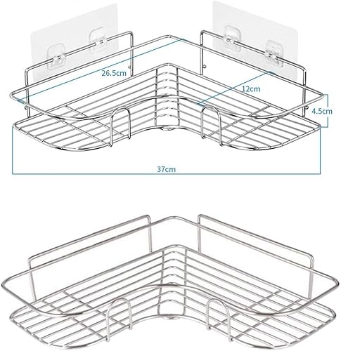 Miniatura 3 de Paquete de 2 organizadores de ducha esquineros, estante adhesivo de baño montado en la pared, estante de baño de acero inoxidable, organizador de