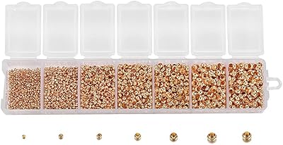 AGCFABS 1750pcs/Box Mixed Color Ball Crimp End Beads Earring Necklace Chain for DIY Bracelet Jewelry Making Kits Findings Supplies Sets (Kc Gold)