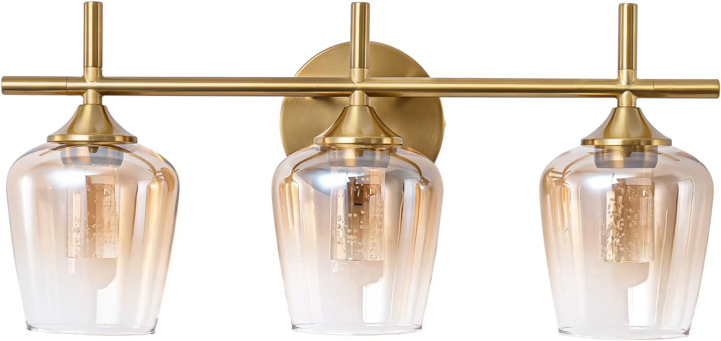 3-Light LED Bathroom Vanity Light Fixtures, 2700K–4500K Color Temperature Adjustment，Suitable for Bathroom Mirrors, Living Rooms, Hallways (Amber Gradient​)