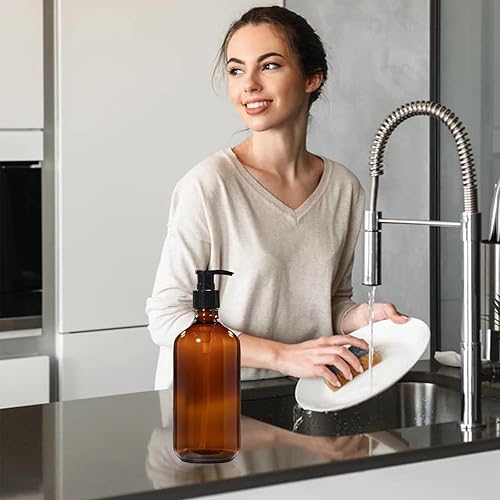 Miniatura 4 de Dispensador de jabón de plástico, dispensador de jabón baño cocina marrón 1 PCS