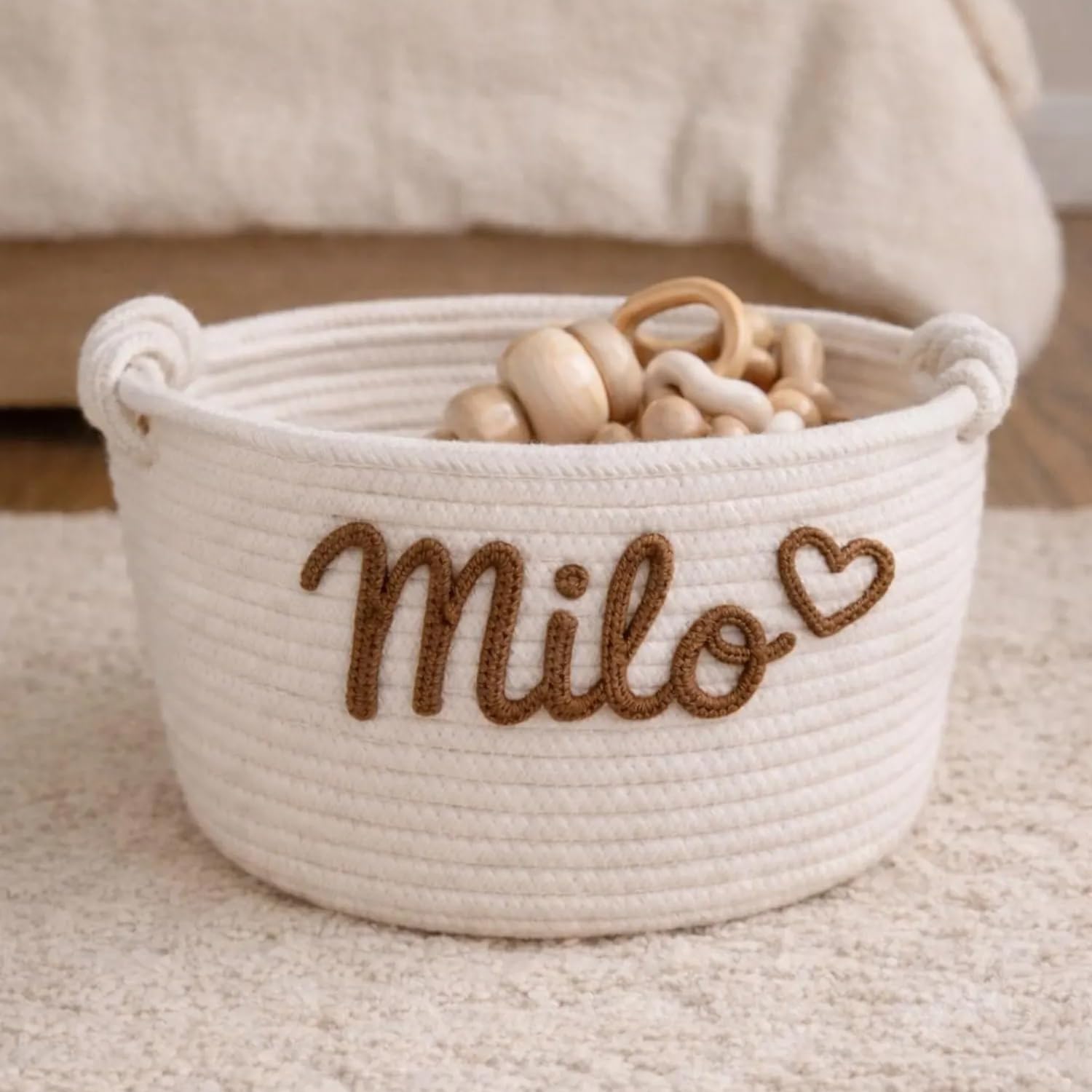 Cestino Portaoggetti Intrecciato Personalizzato Per Neonati Con Nome, Cestino Per Pannolini E Vestiti Per Neonati, Cesti Regalo In Cotone Intrecciato Per Neonati, Decorazioni Per La Cameretta