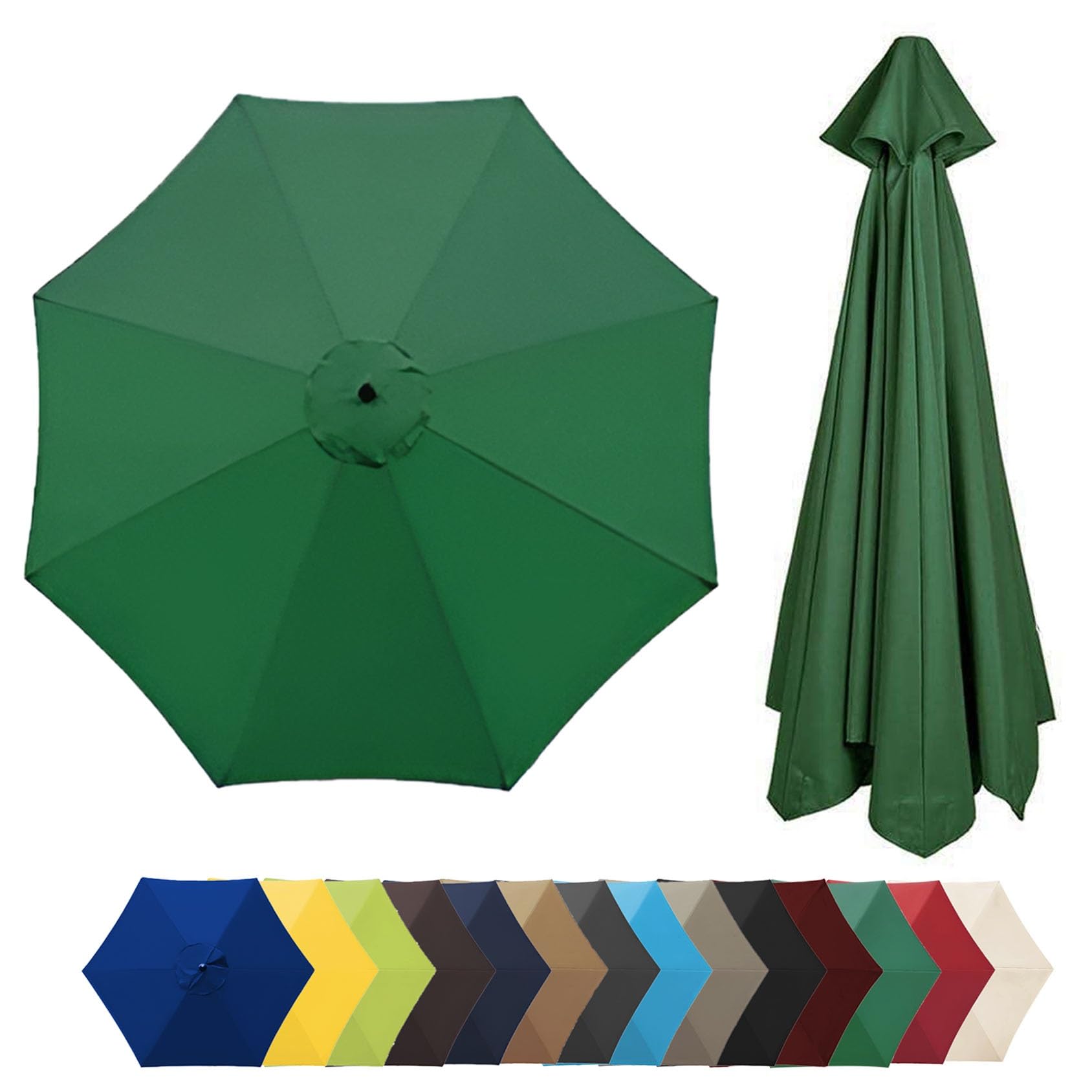 200cm/270cm/300cm Sun Umbrella Replacement Cloth, Replacement Umbrella Covers 6/8 Ribs, Replacement Garden Parasol Canopy(Color:Green,Size:8 ribs: 3m/9.8ft)