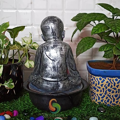 Image of Decorative Table Top Water Fountain for Home Decor /Office /Indoor & Outdoor /Garden /Puja Room /Vaastu with Multicolor LED Light and Adjustable Water Pump (Silver-D-029)