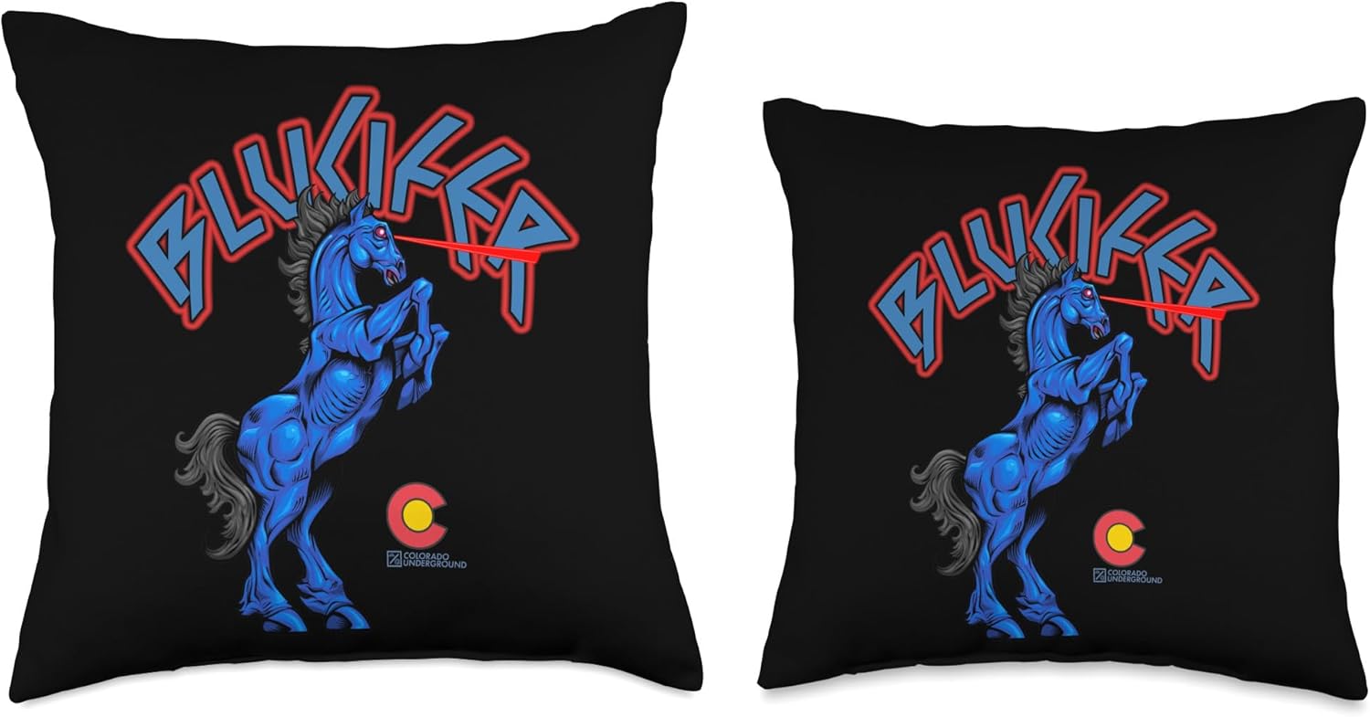 Blucifer The Demon Horse at Denver Airport Colorado Throw Pillow