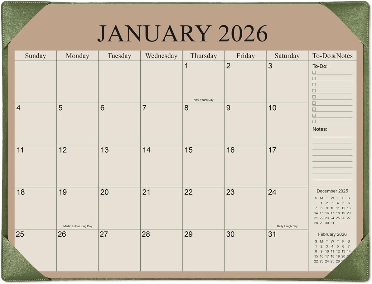 Simplified Desk Calendar 2026 with Desktop Mat, 12 Month Large Desk Pad Calendar from January 2026 to December 2026, 22" x 17" Desk Pad Calendar 2026 for Home, School Office, Green 22" x 17" Cyan