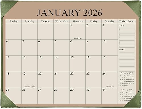 Calendario de escritorio 2025-2026 con alfombrilla de escritorio, calendario grande de octubre de 2025 a diciembre de 2026, calendario de escritorio