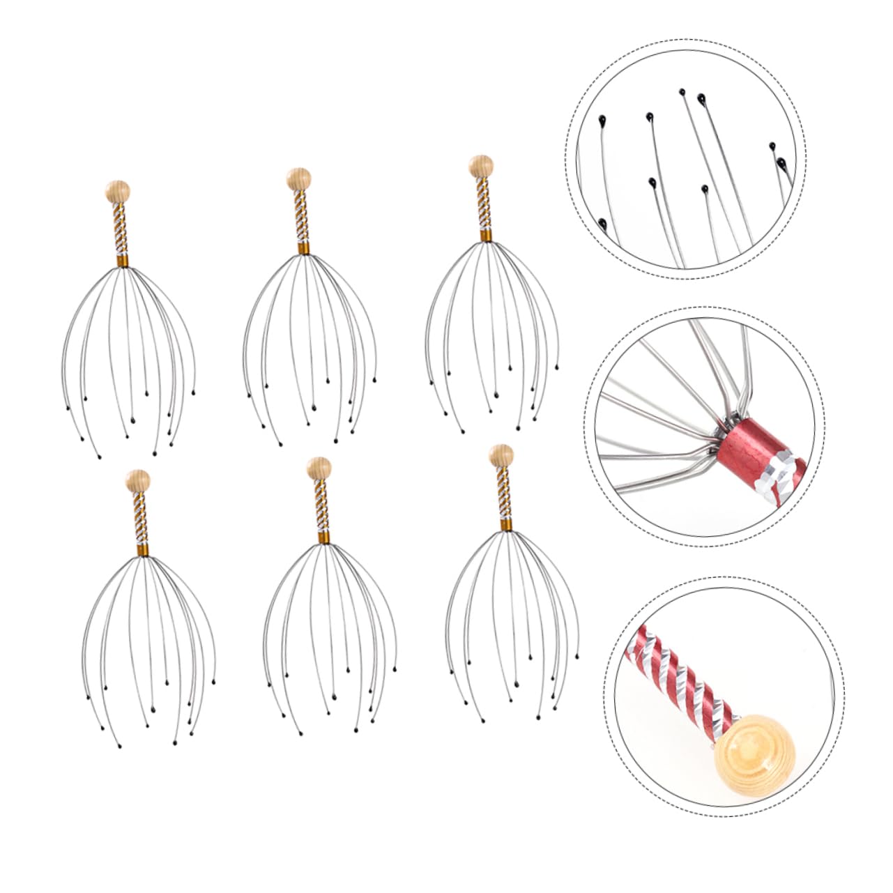 FRCOLOR 12 unidades de masajeador de champú, cepillo de masaje para cuero cabelludo, herramienta multifunción, práctico depurador, garras de masaje de acero y madera.