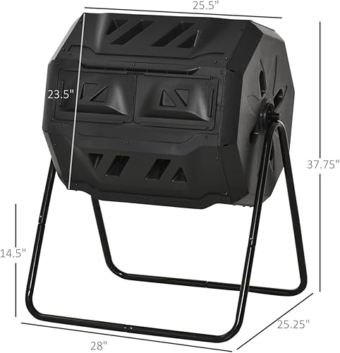 Miniatura 6 de Compostador de doble cámara de 43 galones  Contenedor de compostaje giratorio al aire libre para residuos de jardín y cocina, compostaje eficiente
