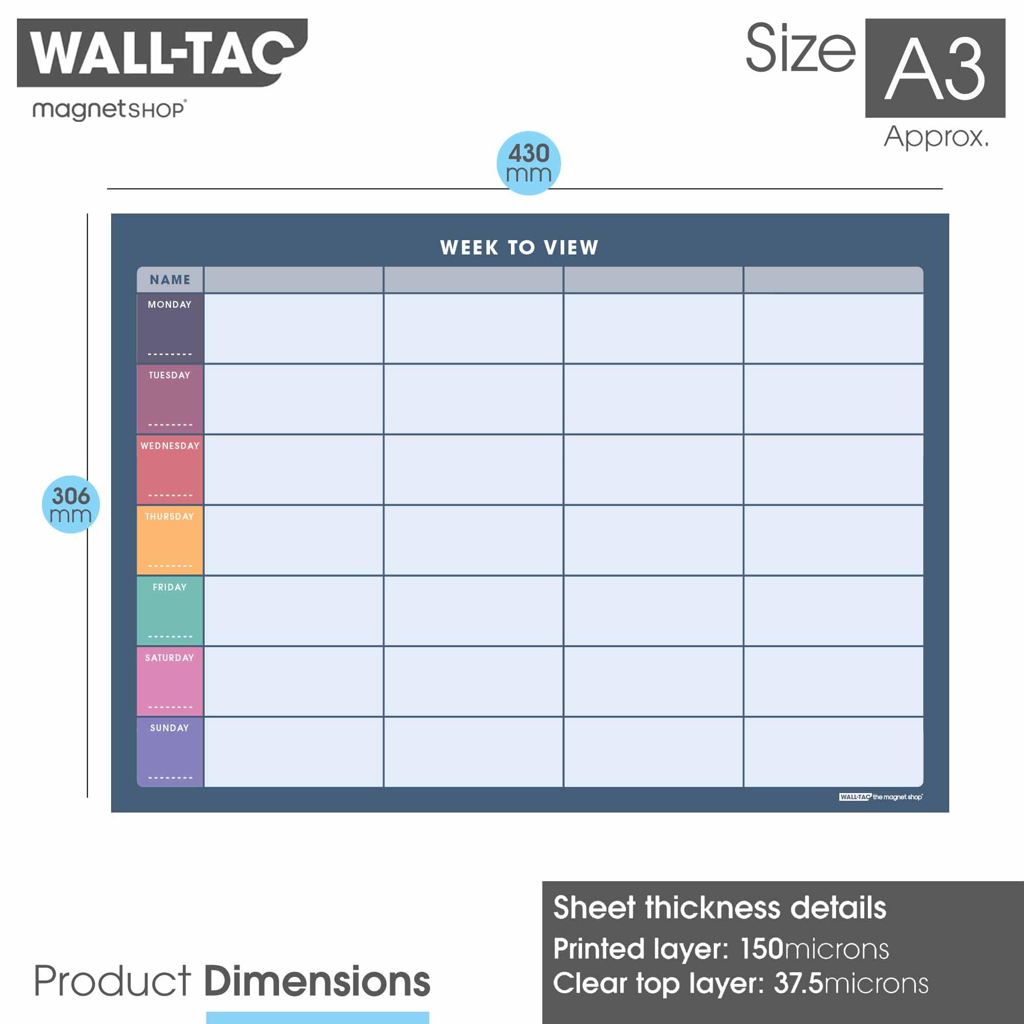The Magnet Shop WallTAC A3 Weekly Planner Whiteboard The Magnet Shop WallTAC A3 Weekly Planner Whiteboard