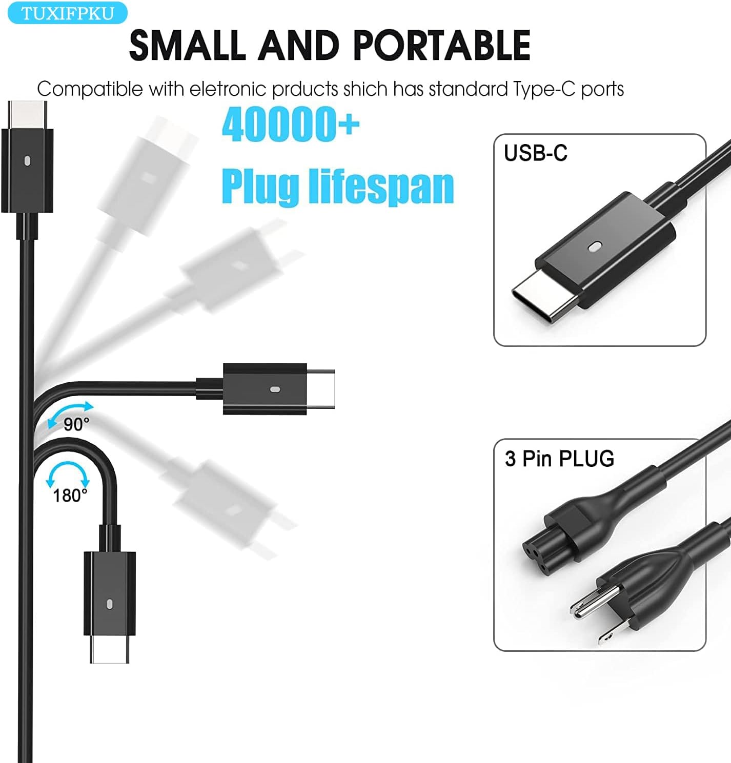65W USB C Laptop Charger Compatible with Dell Latitude 5420 5520 5530 5550 5540 5430 5450 5440 7420 2-in-1 7430 7440 Inspiron 14 2-in-1 Chromebook 3100 XPS 13 60W Type C Power Cord image 2 of 7 B0CW9MV61H