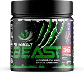 3VS Nutrition Pré-Treino Beast 300g Sabor Uva · Cafeína 200mg + L-Arginina + Taurina · 43 doses