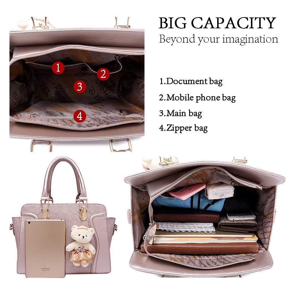 Pahajim Bolso Mano Mujer Moda Set Bolso de PU Piel, Conjuntos de Bolsos 4pcs incluye Tote Bag Bandolera Clutches Monedero,para Trabajo, Casual, Fiesta