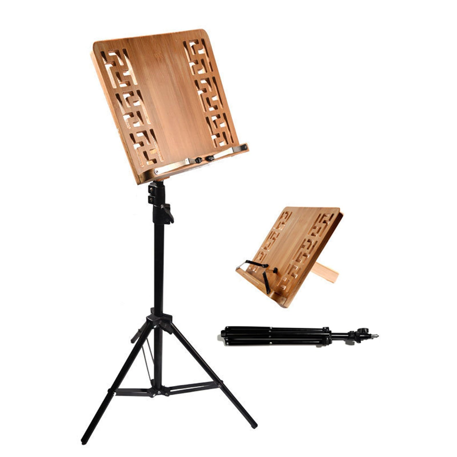 Atril de bambú portátil, Atril de partituras Extra Estable Ajustable en Altura, Soporte para Libros de música 2 en 1, Soporte para Libros de Escritorio con Bolsa de Transporte