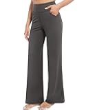 CL convallaria Womens Petite Wide Leg Yoga Pants Trouser Style with Pockets Lounge Business Work Slacks Athletic Exercise Pant Dark Gray L