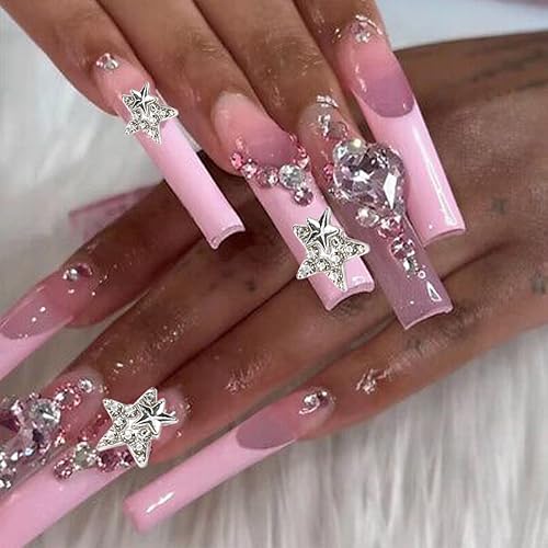 Miniatura 3 de 20 dijes de aleación brillante con estrellas de metal 3D, gemas de uñas, diamantes de imitación de uñas de cristal plateado dorado brillante para