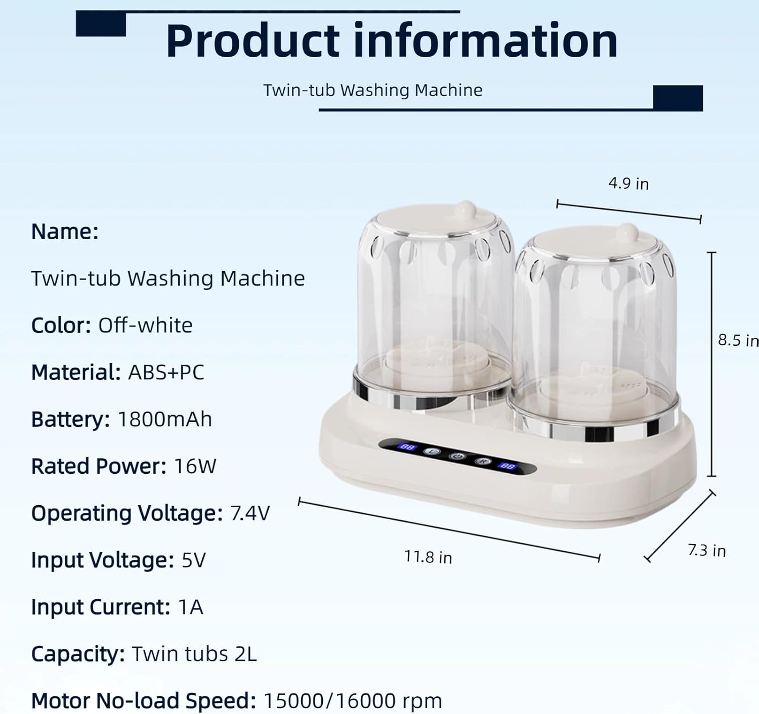Portable Mini Washing Machine, Twin-Tub Underwear Washer with USB Rechargeable Design, Detachable Dual-Tank for Socks and Small Laundry Items