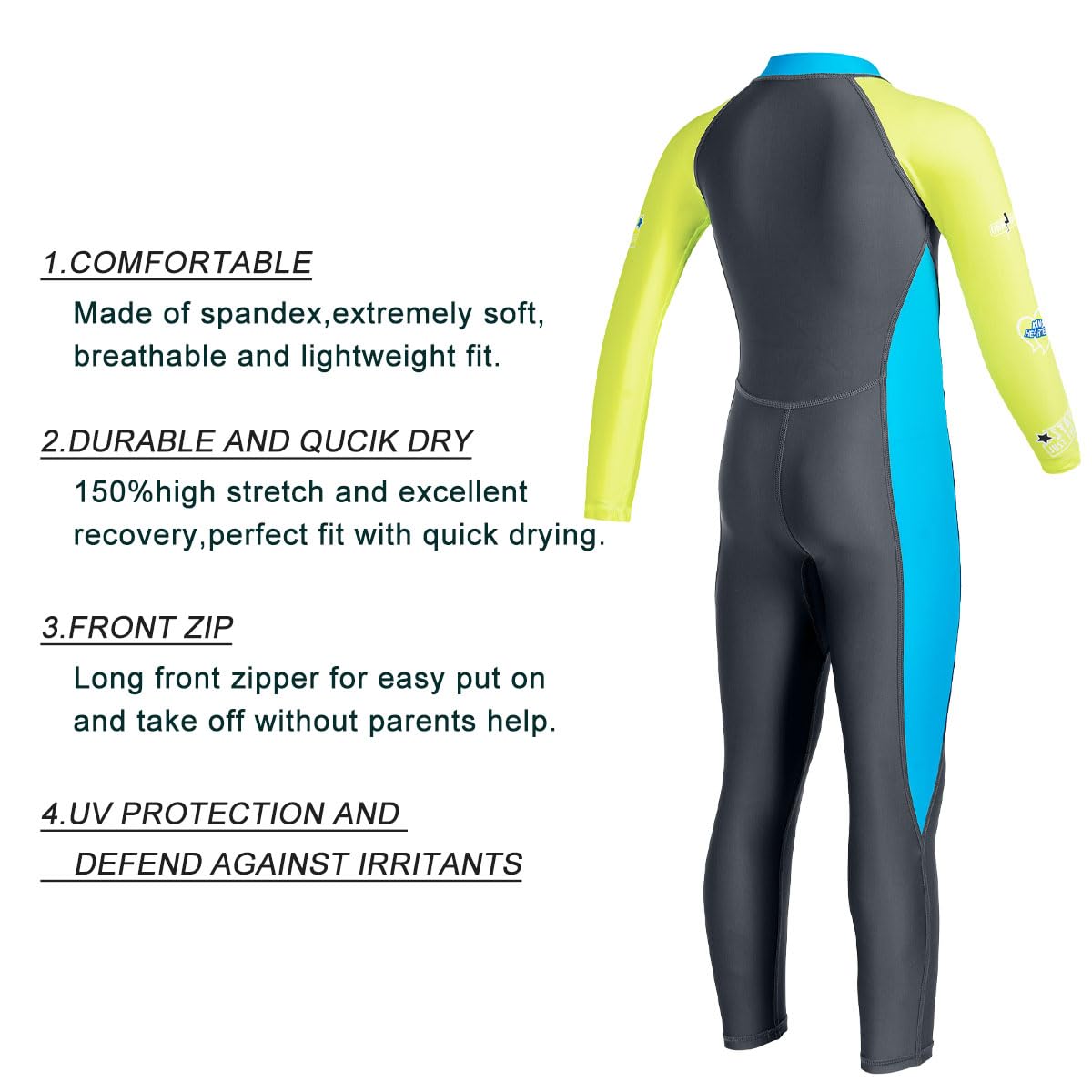 Kids Full Body Swimsuit One Piece Long Sleeve Wetsuit Skin Sun Protection Sunsuit Swimwear for Boys M Size