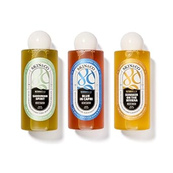 SKIN&CO The Italian Riviera Collection, 3-Piece Luxury Body Wash Set Summer on the Riviera, Sardinian Spirit & Blue in Capri, 8.4 FL OZ Each, Hydrating & Nourishing Bath Gel Trio, Made in Italy