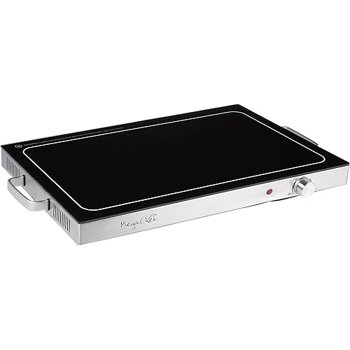 Megachef Electric Warming Tray with Adjustable Temperature Control, 24 in, Silver, Black