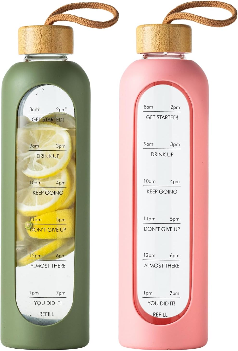 37oz Glass Water Bottle, Portable Fitness Water Bottles with Silicone Sleeve, Lead-free Reusable Water Bottle Glass for Gym Office Travel, Creative gifts for fitness enthusiasts (Pink+Black+Green)