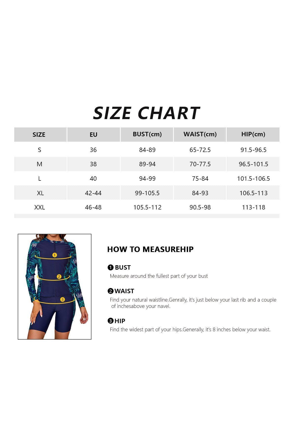 SHEKINI Ensemble de Tankini imprimé 3 pièces à Manches Longues Rash Guard avec Fermeture éclair T-Shirt de Natation, Maillot de Bain, Short de Bain