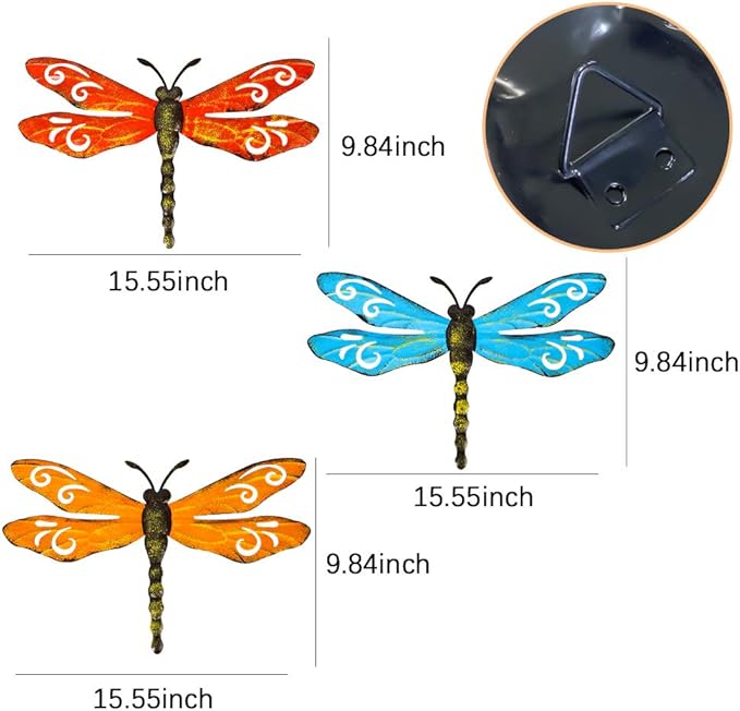 Decoración de pared de libélula metálica para jardín, 3 unidades miniatura 3