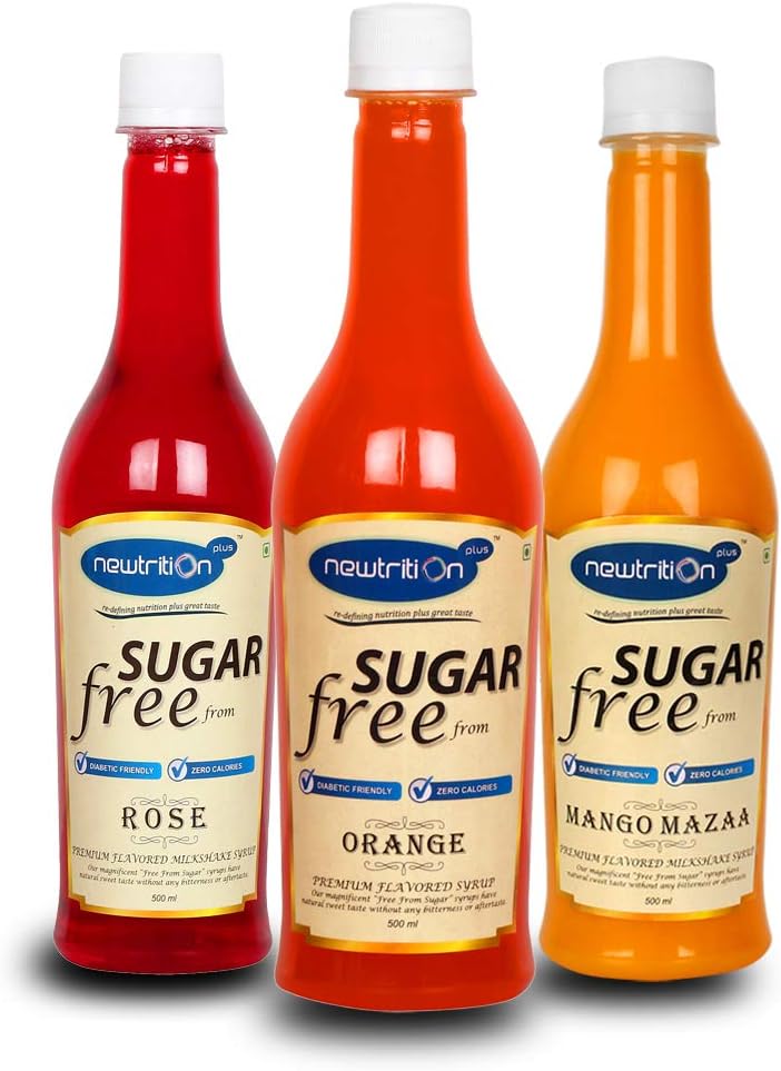 Newtrition Plus Redefining Nutrition Sugar Free Premium Flavoured Rose, Mango & Orange Mixers Syrub, (500 ml Pack of 3)