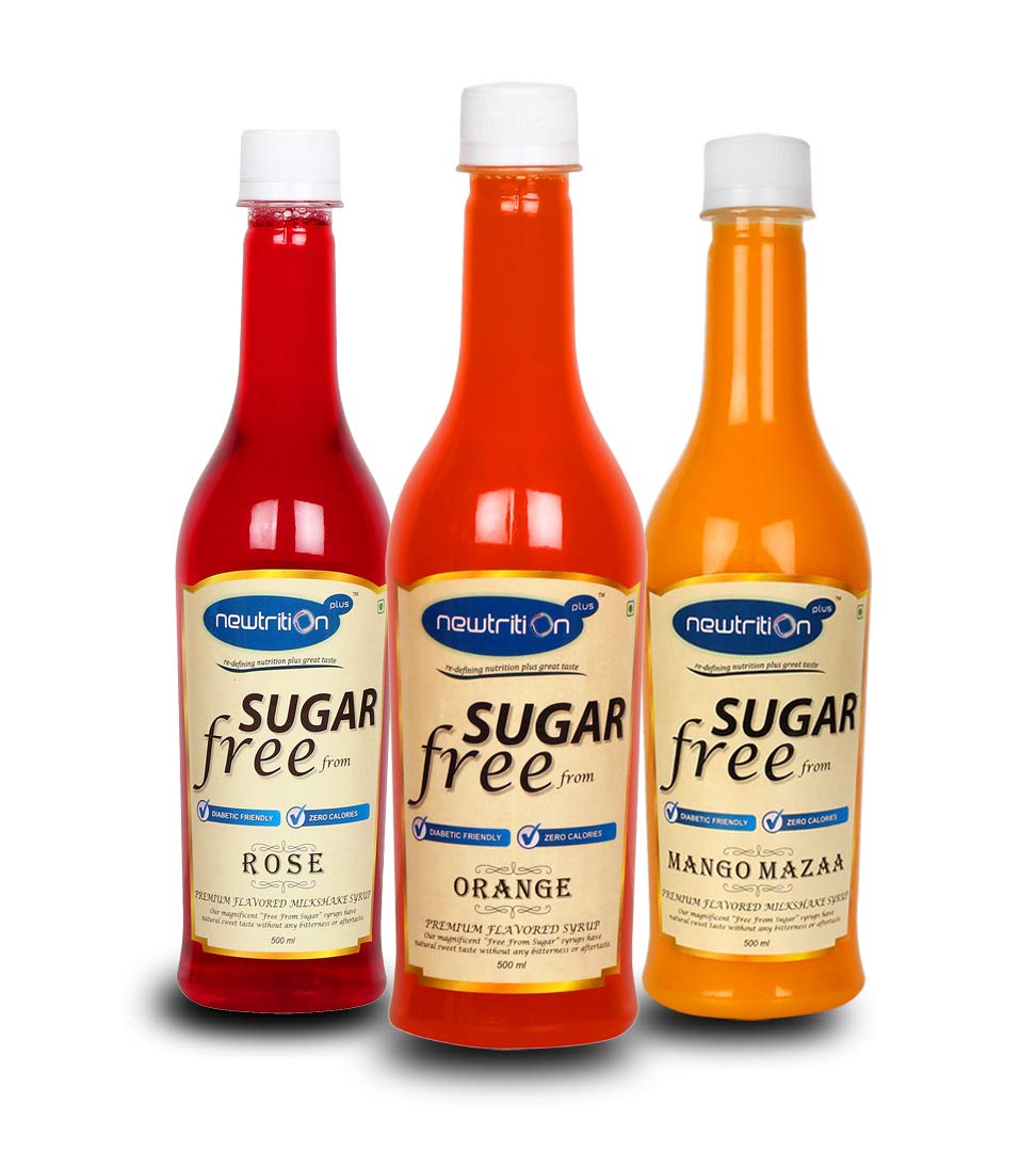 Newtrition Plus Redefining Nutrition Sugar Free Premium Flavoured Rose, Mango & Orange Mixers Syrub, (500 ml Pack of 3)
