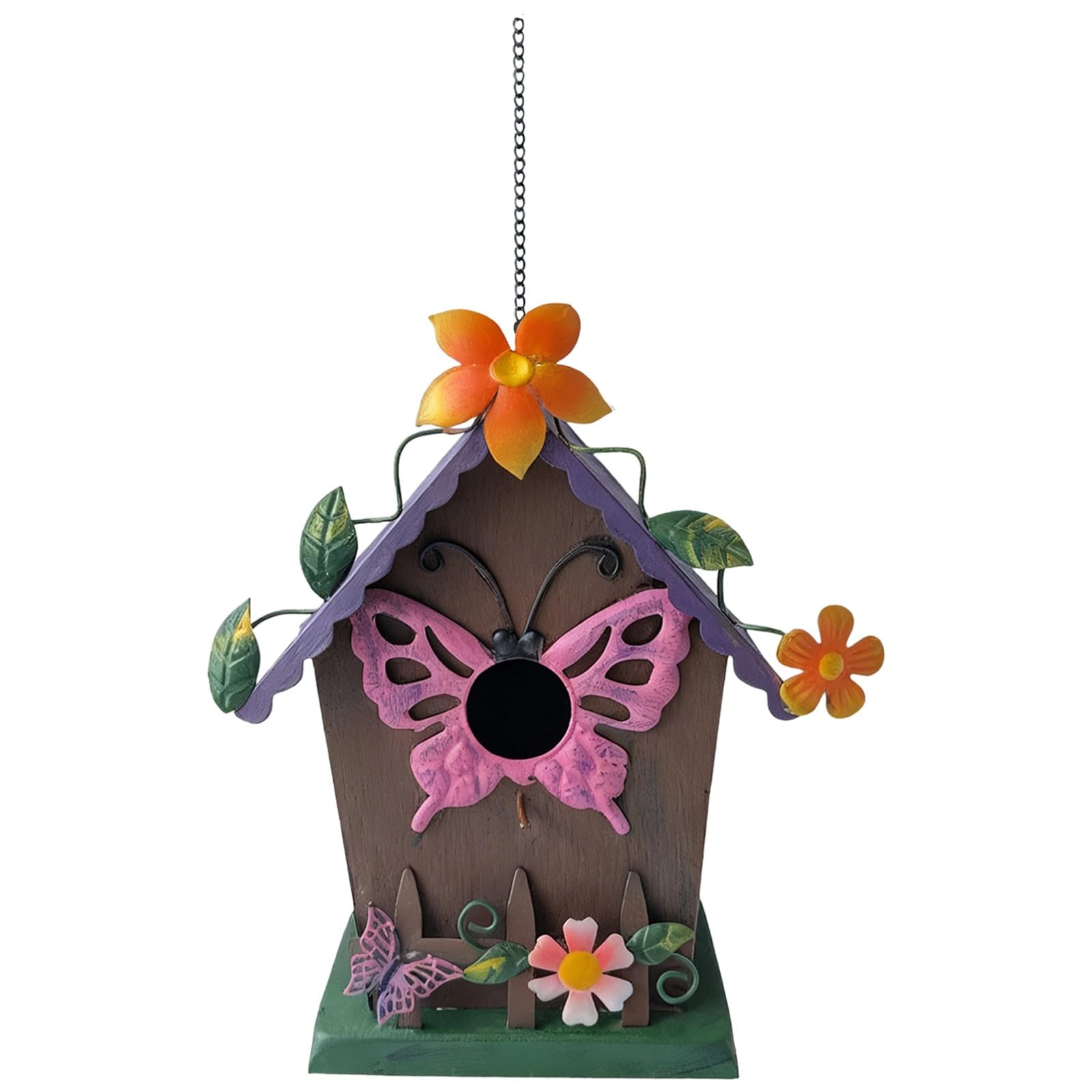 Vogelhaus-Skulptur aus Eisen, für den Hof, handgefertigtes Vogelhaus zum Aufhängen im Freien, dekorative Gartendekoration, 26 x 16,5 x 11,9 cm