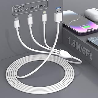 Multi Charging Cable 3-in-1 USB Universal iPhone Charging Cable, Charging Cable Nylon Braided Cord Phone Charger Adapter for iPhone iPad Samsung Pixel Android Huawei(6FT)